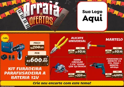 Modelo de Encarte para Encarte A4 Horizontal com o tema Arraiá de Ofertas - Junina para Maquinas e Ferramentas