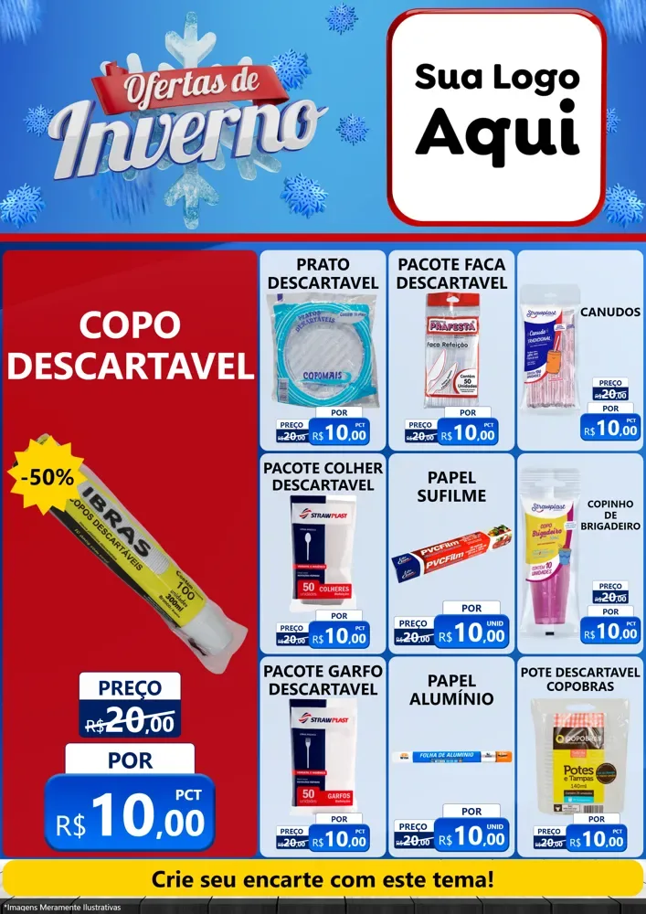 Modelo de Encarte para Encarte A4 Vertical com o tema Ofertas de Inverno para Embalagens