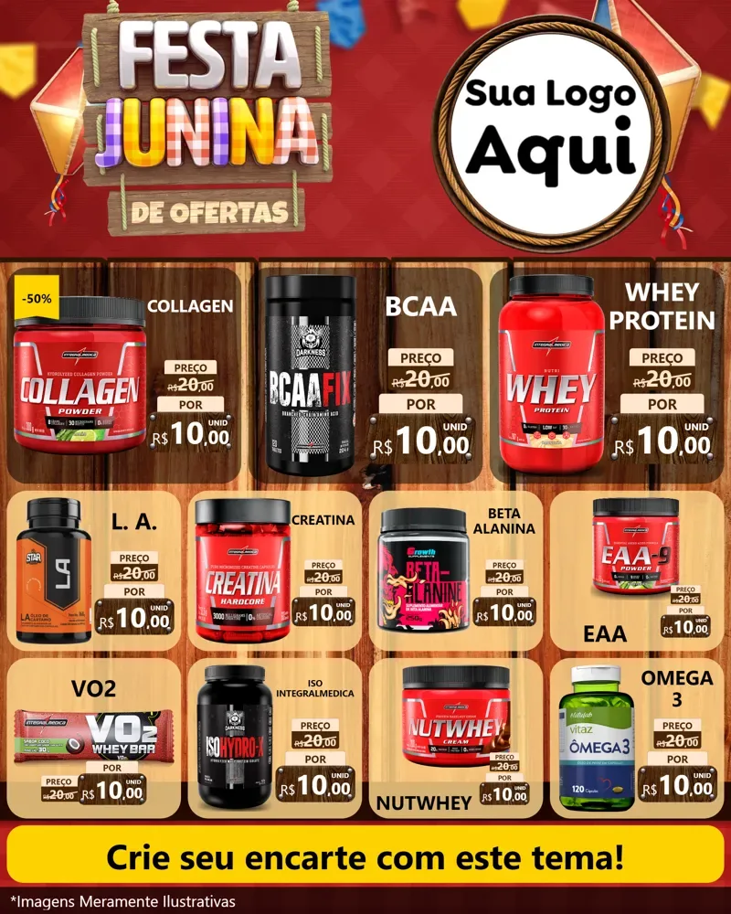 Modelo de Rede Social para Feed Instagram com o tema Festa Junina de Ofertas para Suplementos alimentares