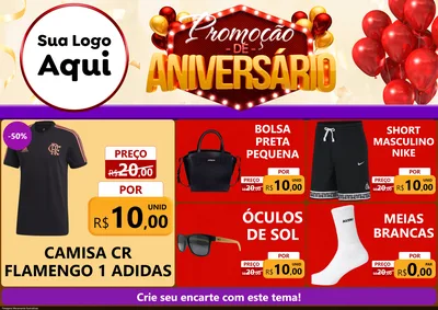 Modelo de Encarte para Encarte A4 Horizontal com o tema Promoção de Aniversário para Roupas e acessórios