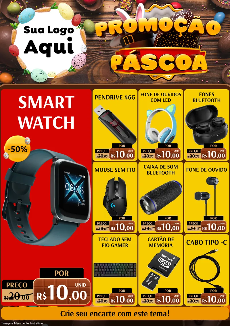 Modelo de Encarte para Encarte A4 Vertical com o tema Promoção Páscoa para Informática
