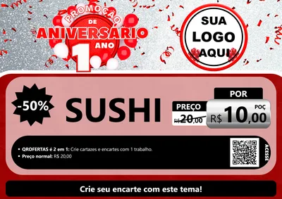 Modelo de Cartaz para Cartaz A4 Horizontal com o tema Promoção de Aniversário - 1 Ano para Comida japonesa