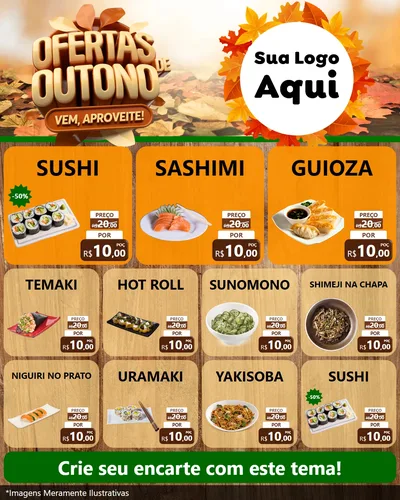 Modelo de Rede Social para Feed Instagram com o tema Ofertas de Outono - Vem, Aproveite! para Comida japonesa