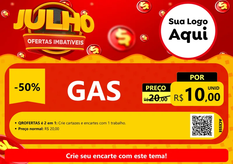 Modelo de Cartaz para Cartaz A4 Horizontal com o tema Julho Ofertas Imbatíveis para Água e gás