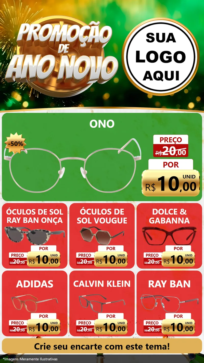 Modelo de Rede Social para Stories com o tema Promoção de Ano Novo para Óticas