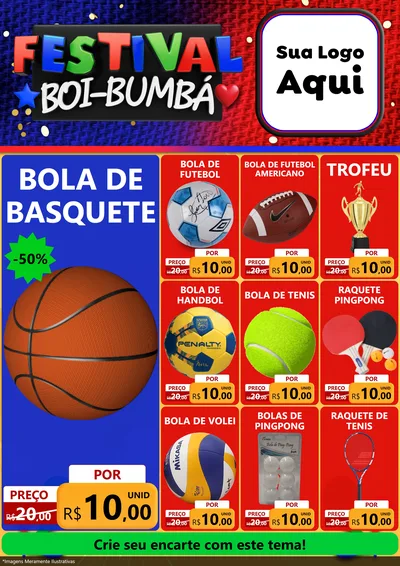 Modelo de Encarte para Encarte A4 Vertical com o tema Festival Boi-Bumbá para Artigos Esportivos