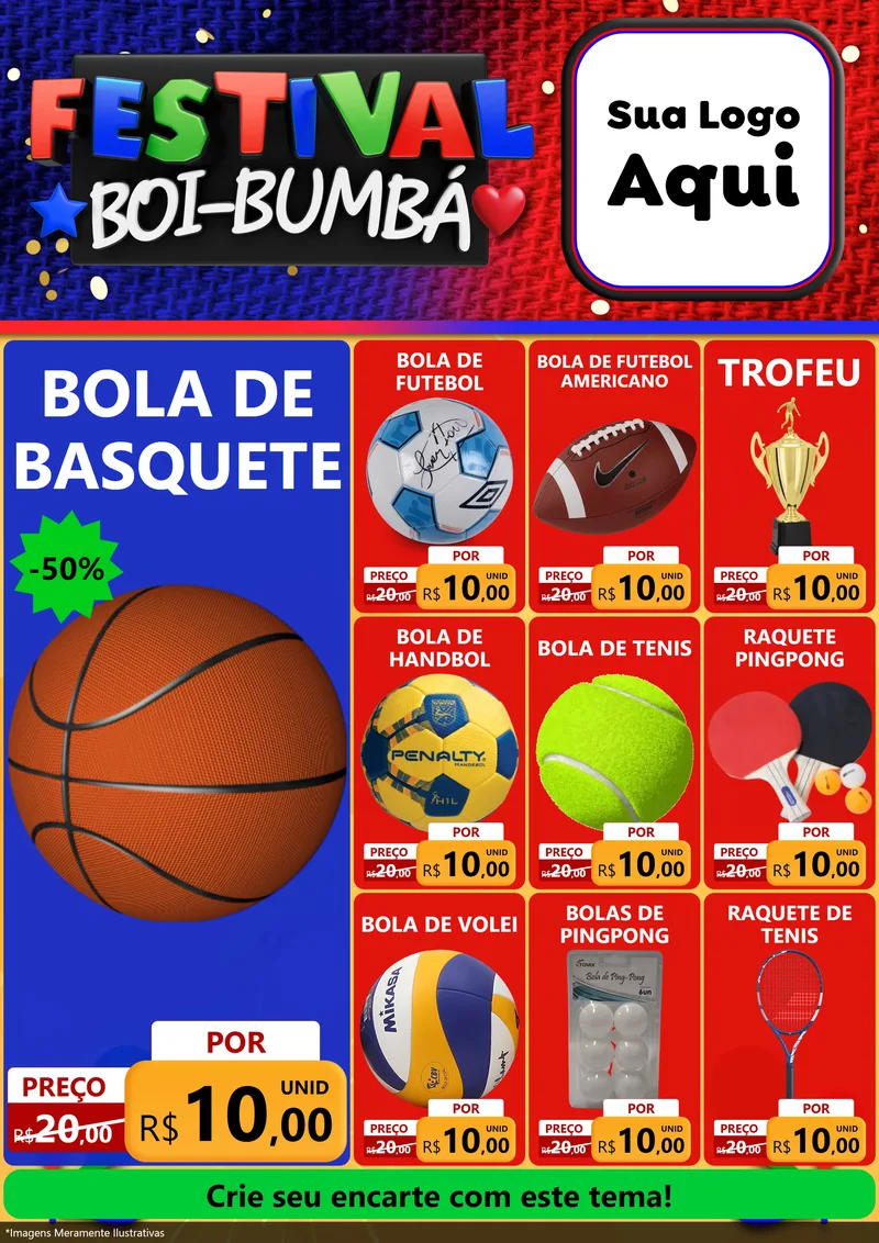 Modelo de Encarte para Encarte A4 Vertical com o tema Festival Boi-Bumbá para Artigos Esportivos