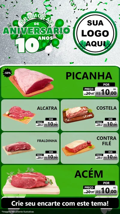 Modelo de TV para TV Vertical com o tema Promoção de Aniversário - 10 Anos para Açougue