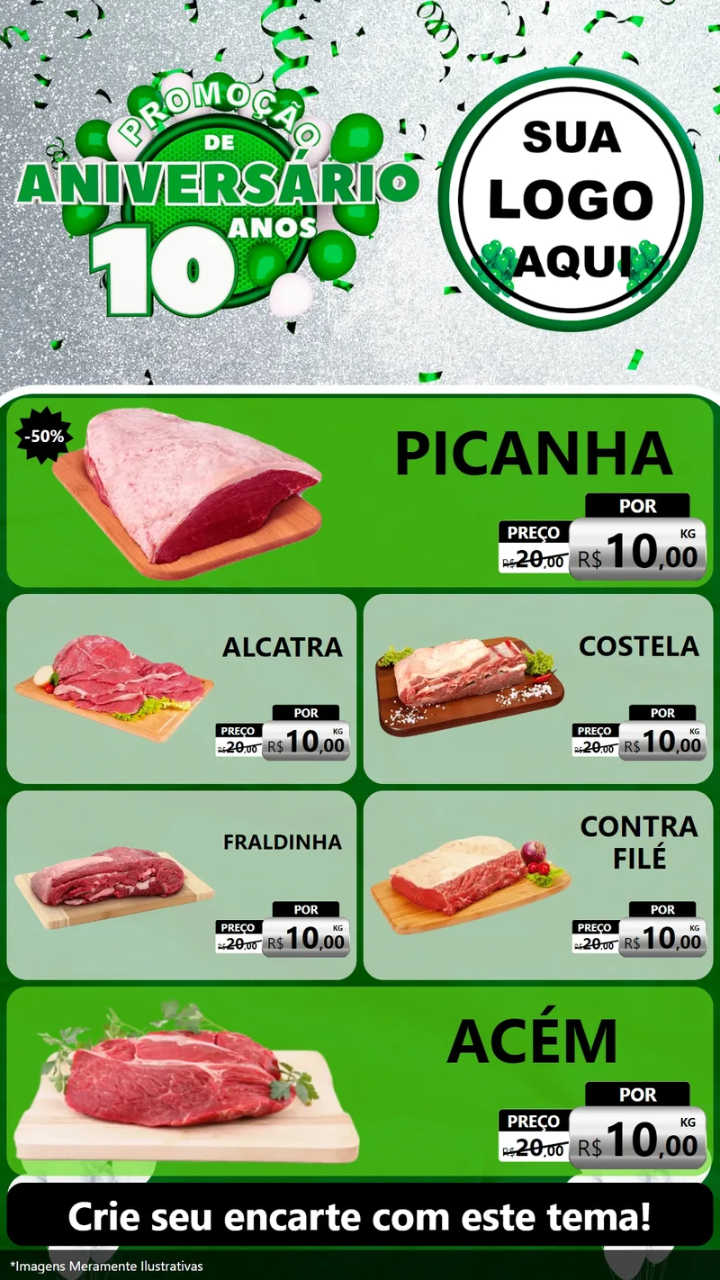 Modelo de TV para TV Vertical com o tema Promoção de Aniversário - 10 Anos para Açougue