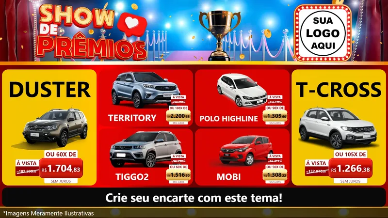Modelo de TV para TV Horizontal com o tema Show de Prêmios para Concessionaria de Carros