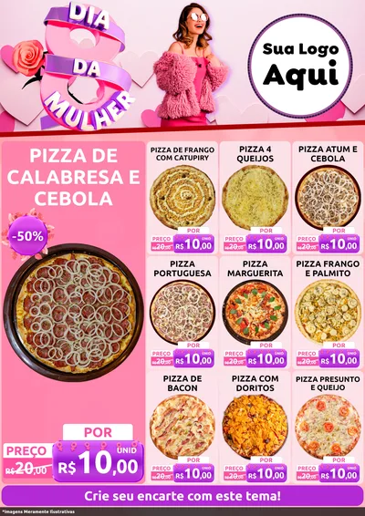 Modelo de Encarte para Encarte A4 Vertical com o tema Dia da Mulher para Pizzaria