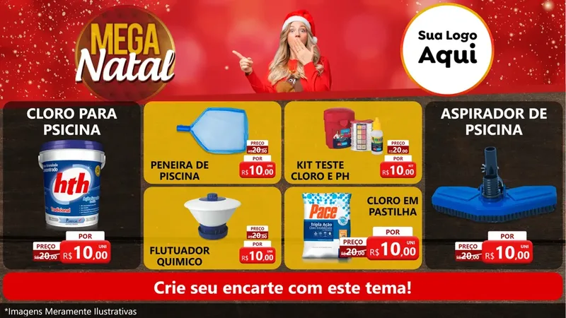 Modelo de TV para TV Horizontal com o tema Mega Natal para Produtos para Piscina