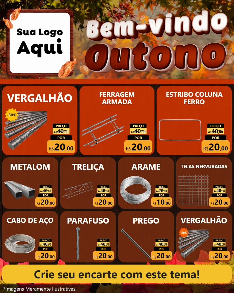 Modelo de Rede Social para Feed Instagram com o tema Bem-vindo Outono para Ferragens