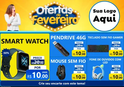 Modelo de Encarte para Encarte A4 Horizontal com o tema Ofertas de Fevereiro para Informática