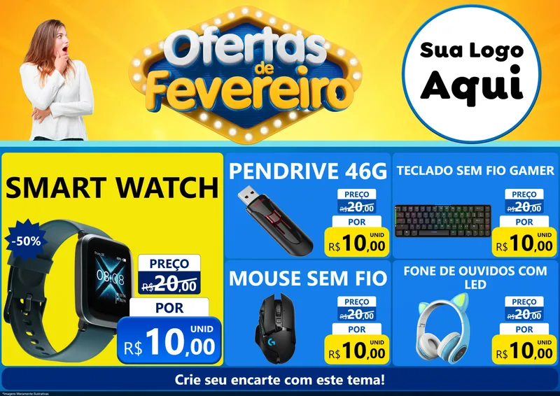 Modelo de Encarte para Encarte A4 Horizontal com o tema Ofertas de Fevereiro para Informática