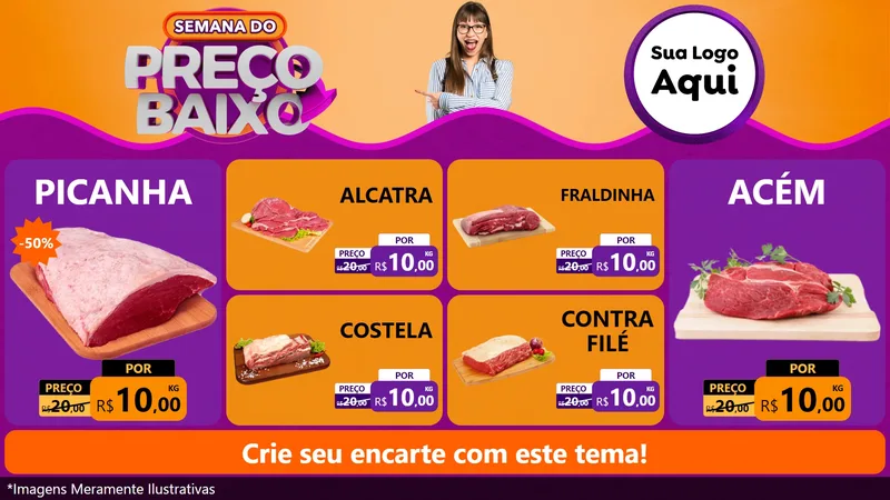 Modelo de TV para TV Horizontal com o tema Semana do Preço Baixo para Açougue