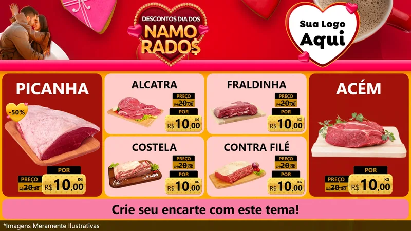 Modelo de TV para TV Horizontal com o tema Descontos Dia dos Namorados para Açougue