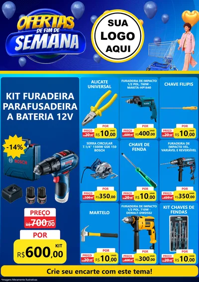 Modelo de Encarte para Encarte A4 Vertical com o tema Ofertas de Fim de Semana para Maquinas e Ferramentas