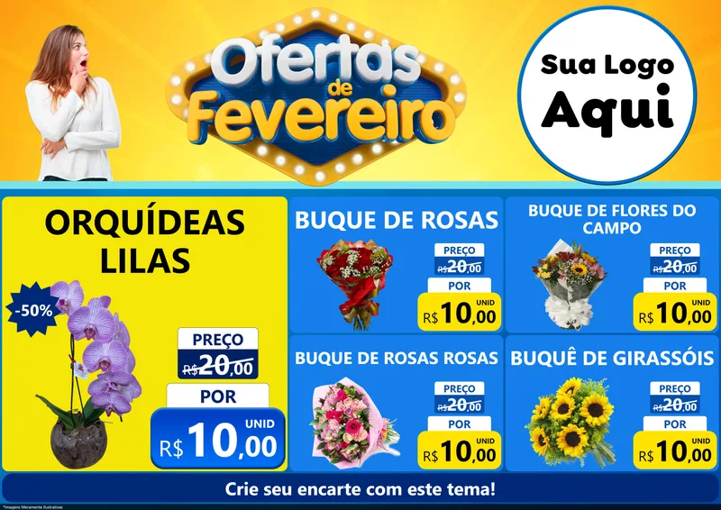 Modelo de Encarte para Encarte A4 Horizontal com o tema Ofertas de Fevereiro para Floricultura e jardim