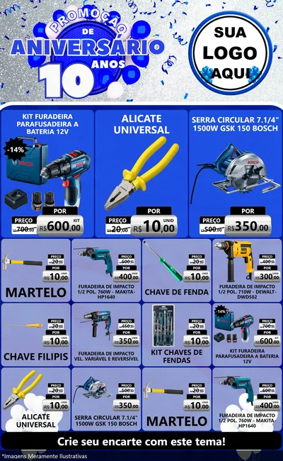 Modelo de Encarte para Encarte Grande com o tema Promoção de Aniversário - 10 Anos para Maquinas e Ferramentas