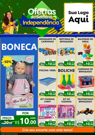 Modelo de Encarte para Encarte A4 Vertical com o tema Ofertas da Semana da Independência para Brinquedos