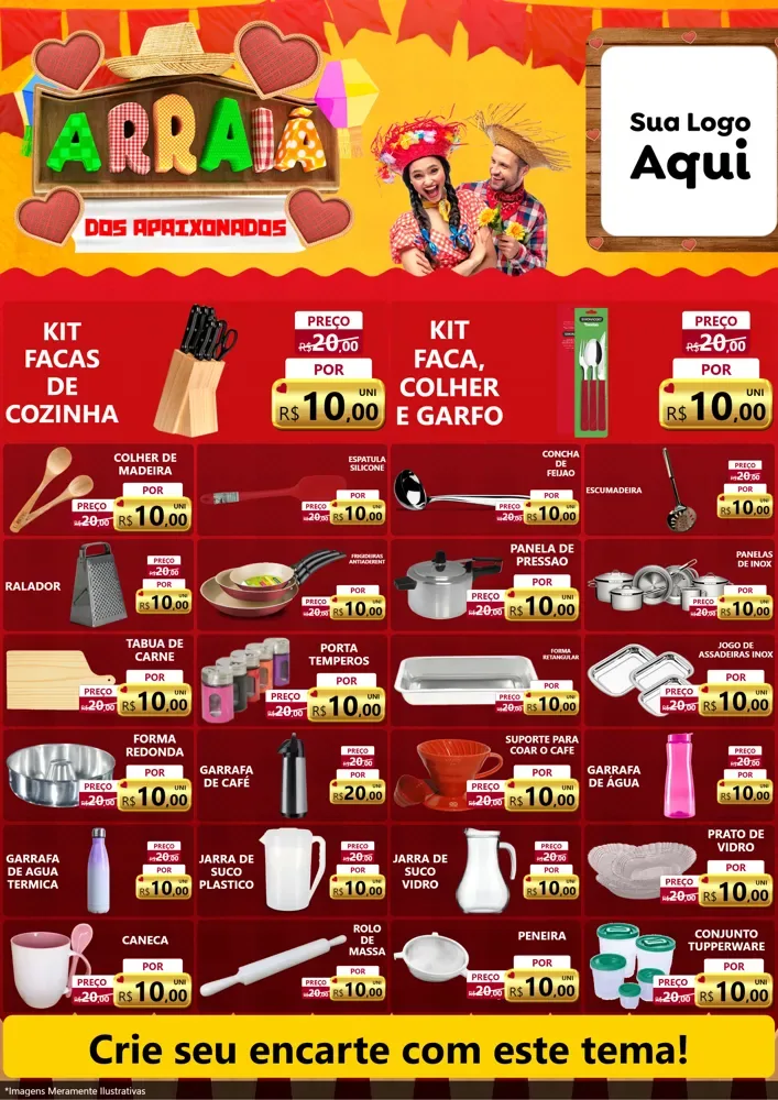 Modelo de Encarte para Encarte A4 Vertical com o tema Arraiá Dos Apaixonados - Junina para Utilidades Domésticas