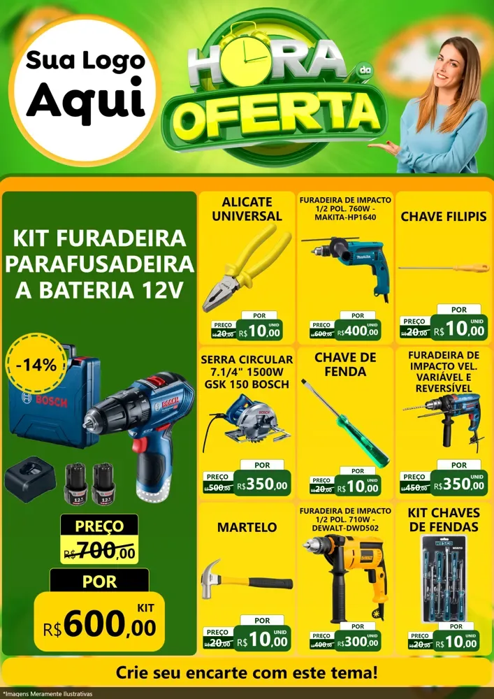 Modelo de Encarte para Encarte A4 Vertical com o tema Hora da Oferta para Maquinas e Ferramentas