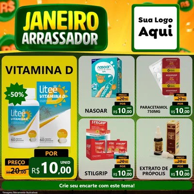 Modelo de Rede Social para Feed Facebook com o tema Janeiro Arrasador para Farmácia