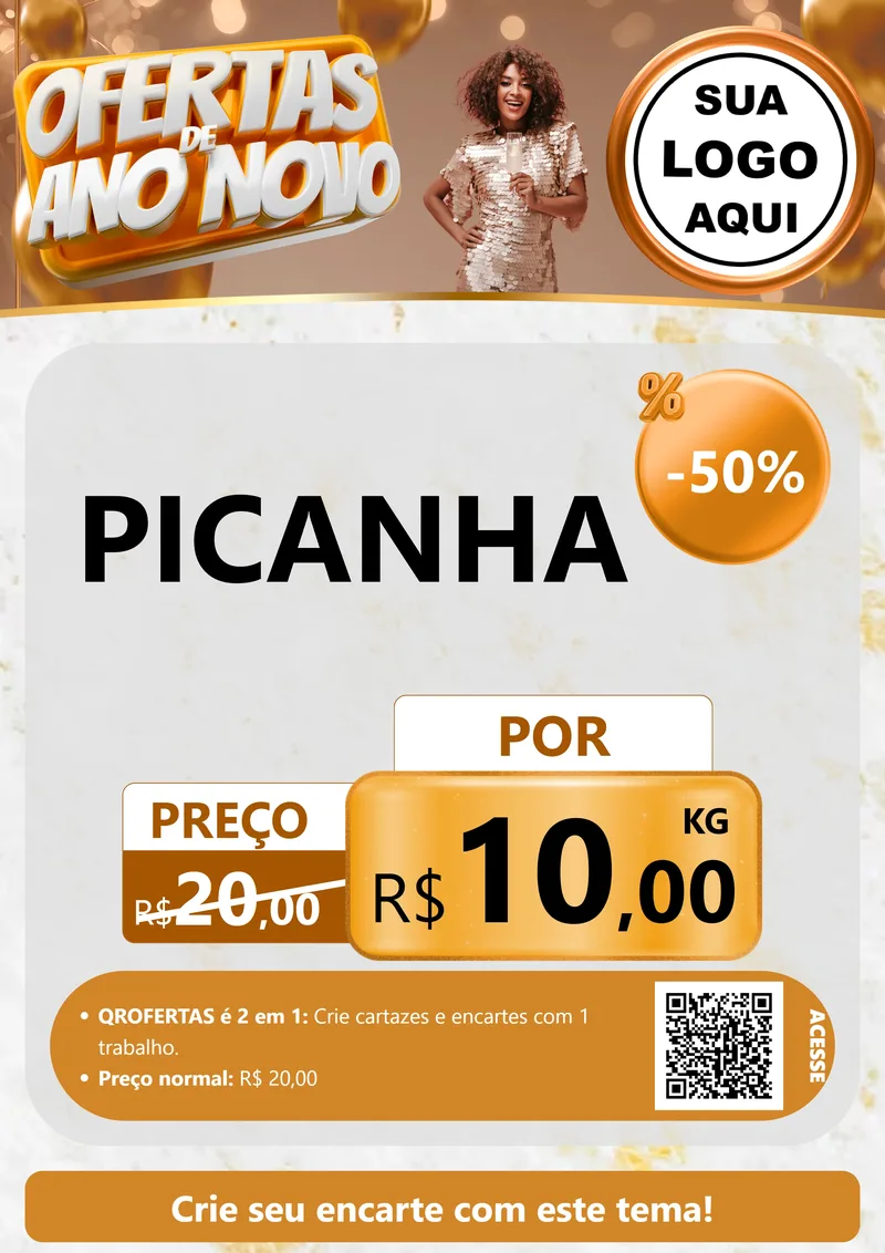 Modelo de Cartaz para Cartaz A4 Vertical com o tema Ofertas de Ano Novo para Açougue