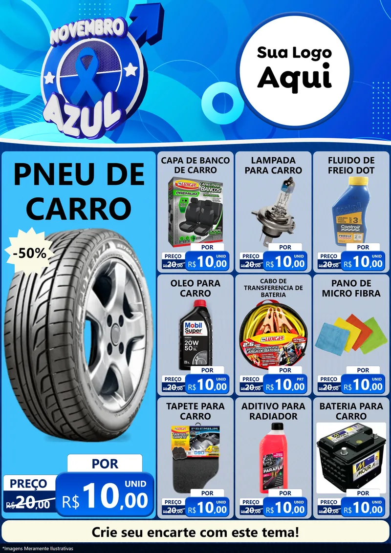 Modelo de Encarte para Encarte A4 Vertical com o tema Novembro Azul para Auto peças