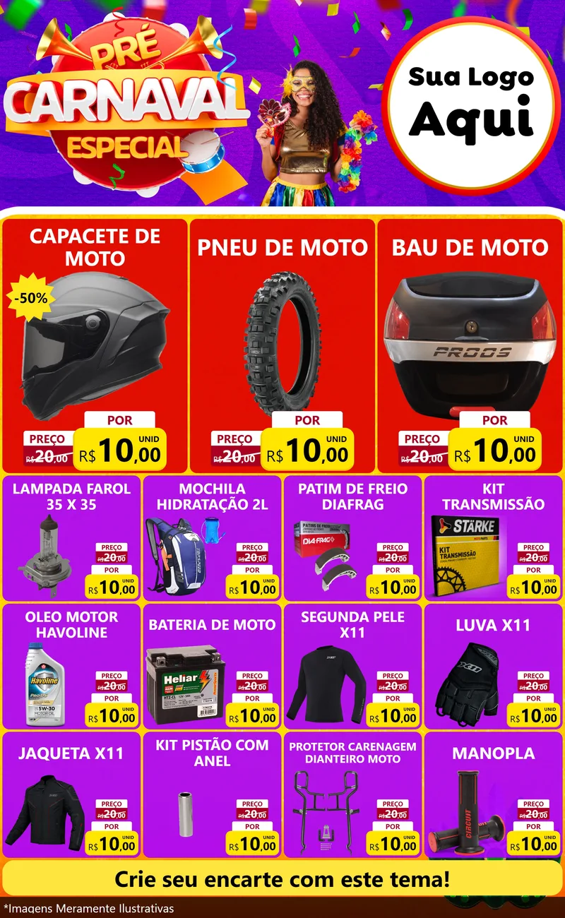 Modelo de Encarte para Encarte Grande com o tema Pré-Carnaval Especial para Moto peças