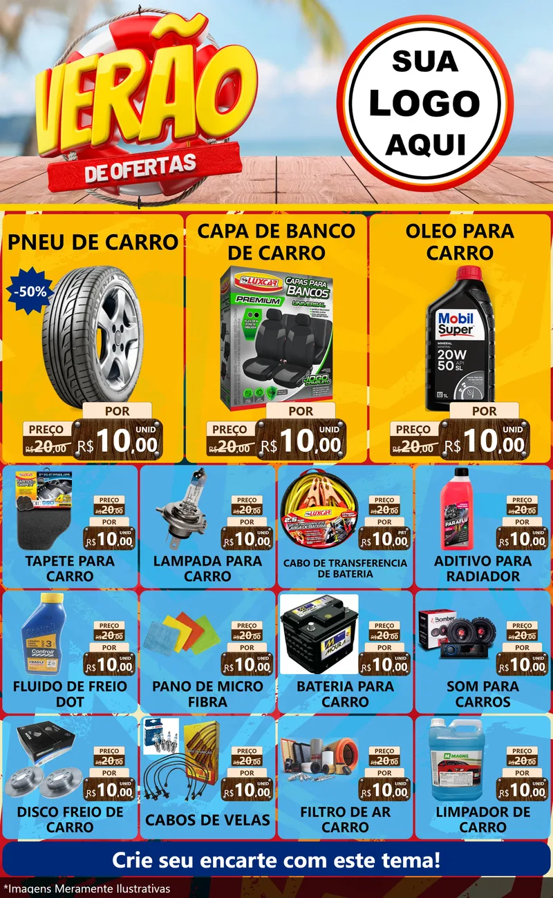 Modelo de Encarte para Encarte Grande com o tema Verão de Ofertas para Auto peças
