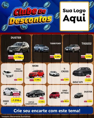 Modelo de Rede Social para Feed Instagram com o tema Clube de Descontos para Concessionaria de Carros