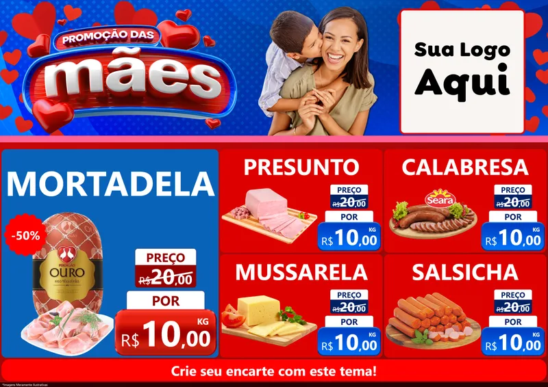 Modelo de Encarte para Encarte A4 Horizontal com o tema Promoção das Mães para Frios e Laticínios