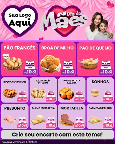 Modelo de Rede Social para Feed Instagram com o tema Dia das Mães para Padaria