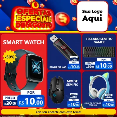 Modelo de Rede Social para Feed Facebook com o tema Ofertas Especiais de Agosto para Informática