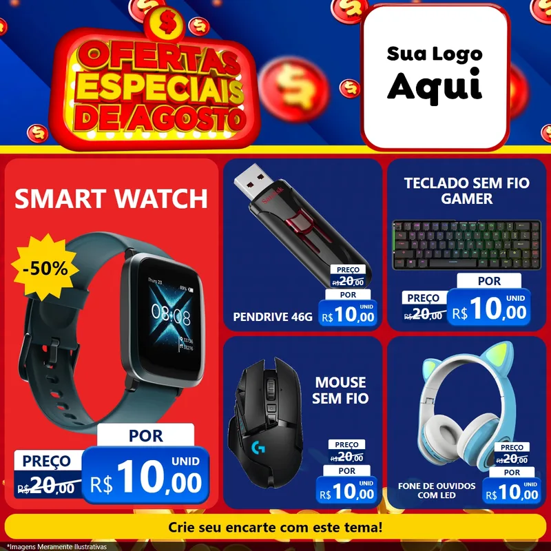 Modelo de Rede Social para Feed Facebook com o tema Ofertas Especiais de Agosto para Informática