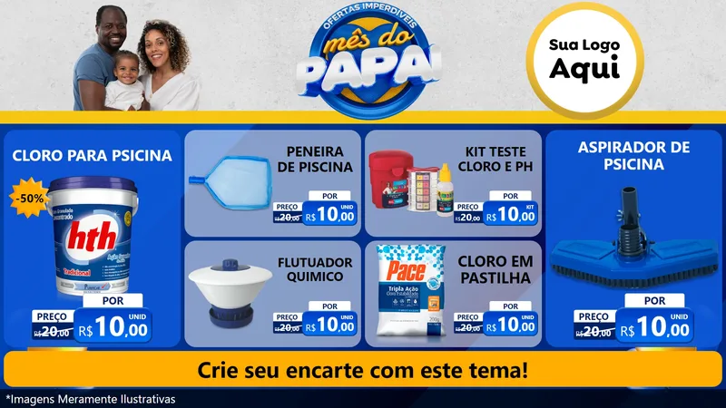 Modelo de TV para TV Horizontal com o tema Ofertas Imperdíveis Mês Do Papai para Produtos para Piscina