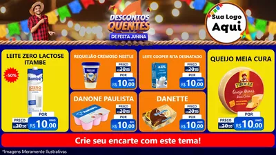 Modelo de TV para TV Horizontal com o tema Descontos Quentes de Festa Junina para Frios e Laticínios