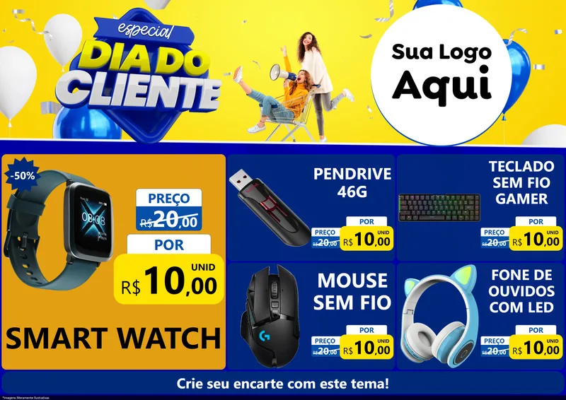 Modelo de Encarte para Encarte A4 Horizontal com o tema Especial Dia do Cliente para Informática