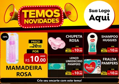 Modelo de Encarte para Encarte A4 Horizontal com o tema Temos Novidades para Bebês