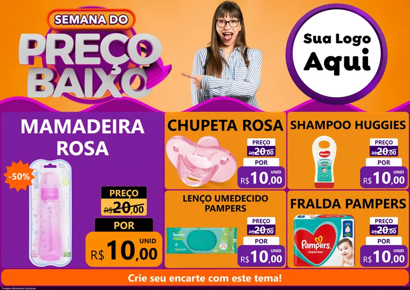 Modelo de Encarte para Encarte A4 Horizontal com o tema Semana do Preço Baixo para Bebês