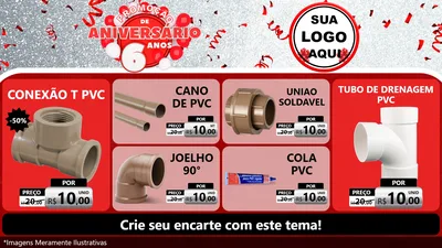 Modelo de TV para TV Horizontal com o tema Promoção de Aniversário - 6 Anos para Tubos e conexões
