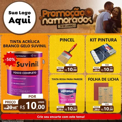 Modelo de Rede Social para Feed Facebook com o tema Promoção Namorados para Tintas e Ferramentas