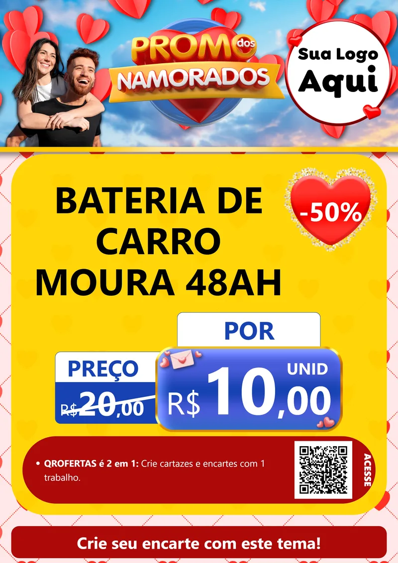 Modelo de Cartaz para Cartaz A4 Vertical com o tema Promo dos Namorados para Baterias Elétricas