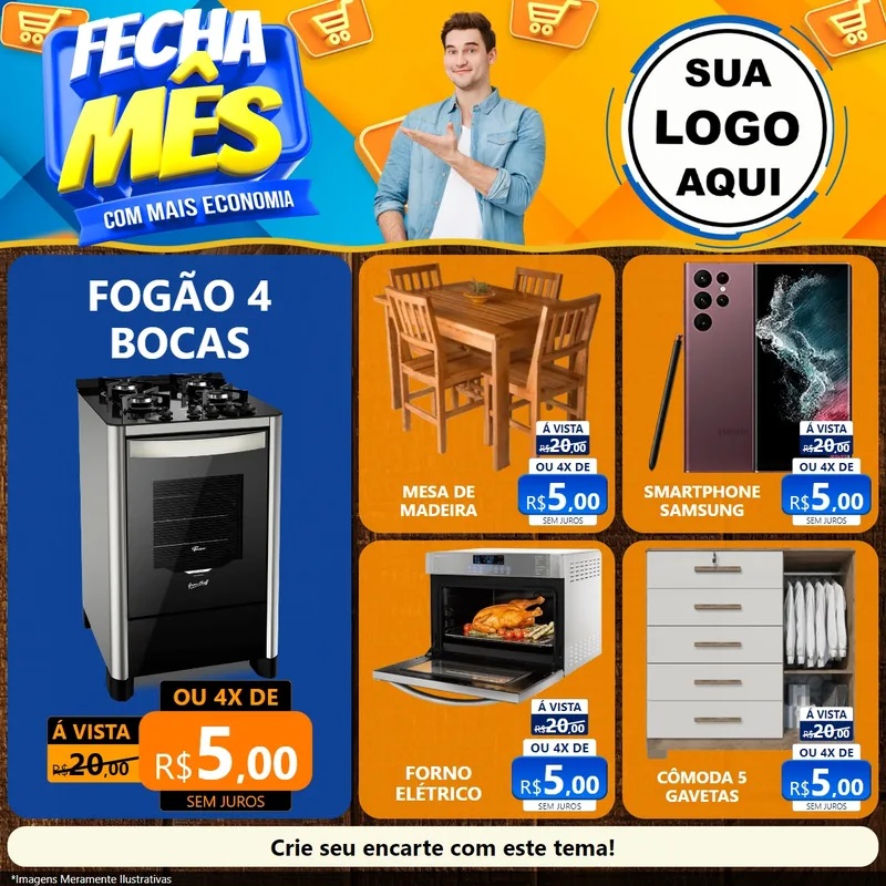 Modelo de Rede Social para Feed Facebook com o tema Fecha Mês Com Mais Economia para Móveis e Eletro