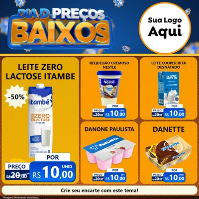 Modelo de Rede Social para Feed Facebook com o tema Dia D Preço Baixo para Frios e Laticínios