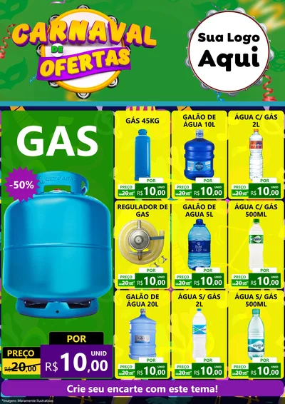 Modelo de Encarte para Encarte A4 Vertical com o tema Carnaval de Ofertas para Água e gás