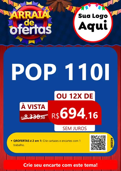 Modelo de Cartaz para Cartaz A4 Vertical com o tema Arraiá de Ofertas para Concessionaria de Motos