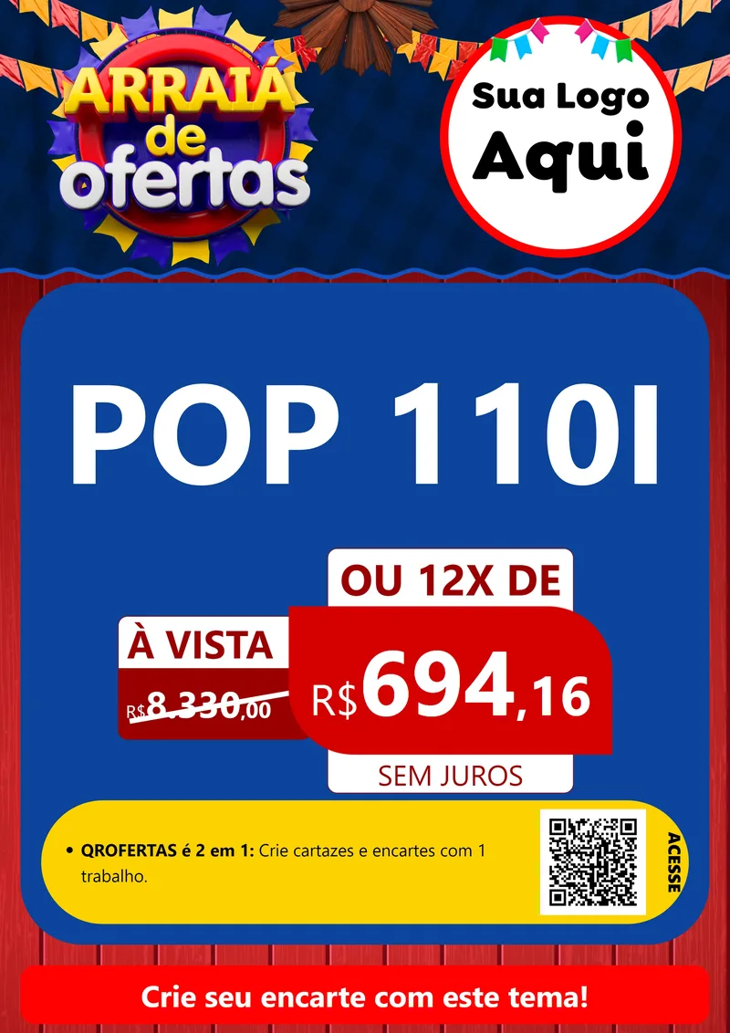 Modelo de Cartaz para Cartaz A4 Vertical com o tema Arraiá de Ofertas para Concessionaria de Motos